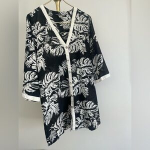 Peppermint Minimalist neutral summer Leaf Print 100% cotton Blouse L